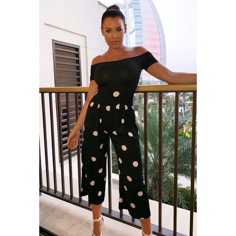 Black Spot Print Bardot Jumpsuit