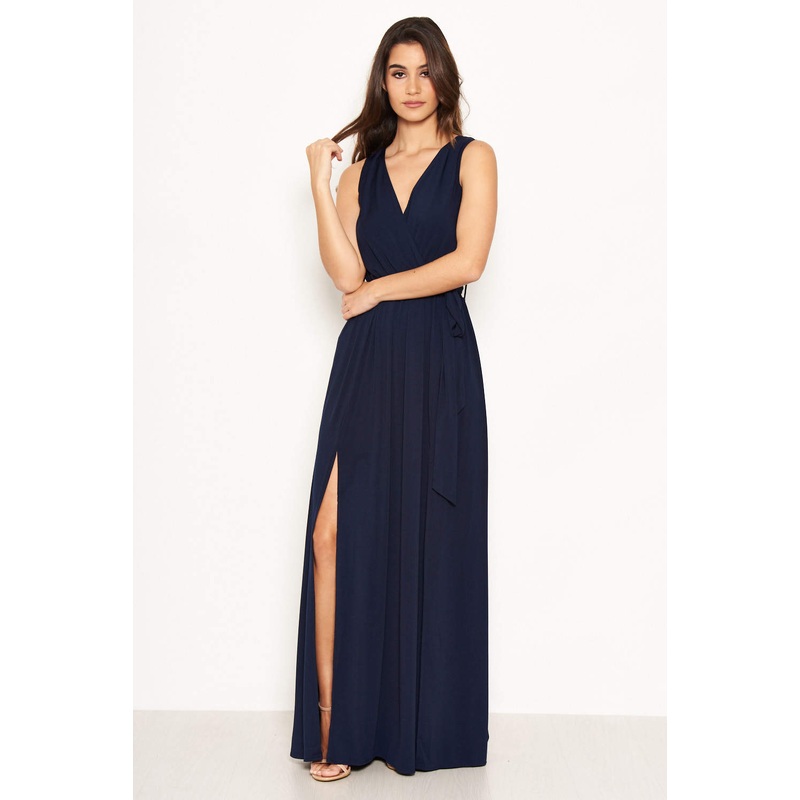 Navy Wrap Front Maxi Dress