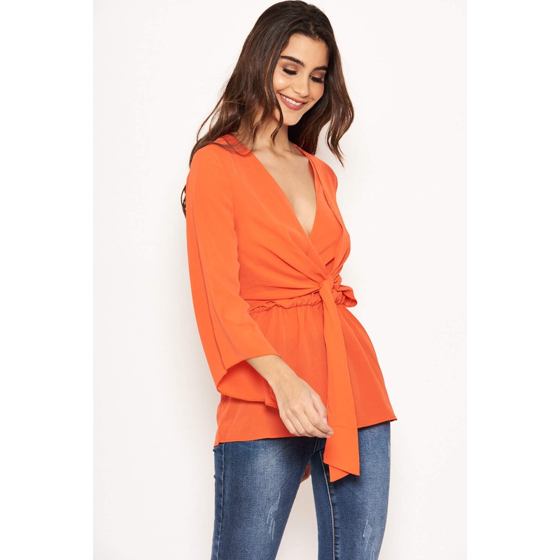 Orange Tie Front Top
