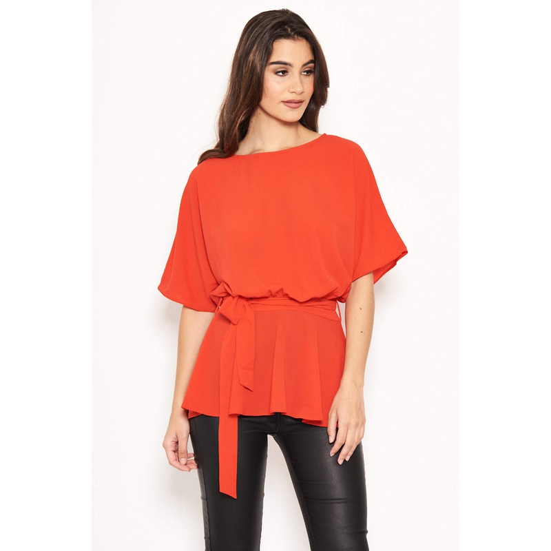 Red Tie Belt Top
