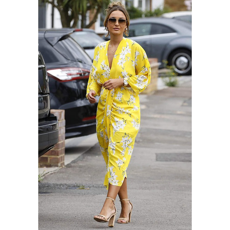 Yellow Floral Kimono Sleeve Maxi Dress