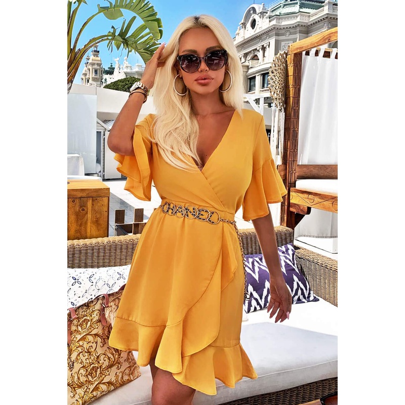 Yellow Frill Detail Wrap Dress