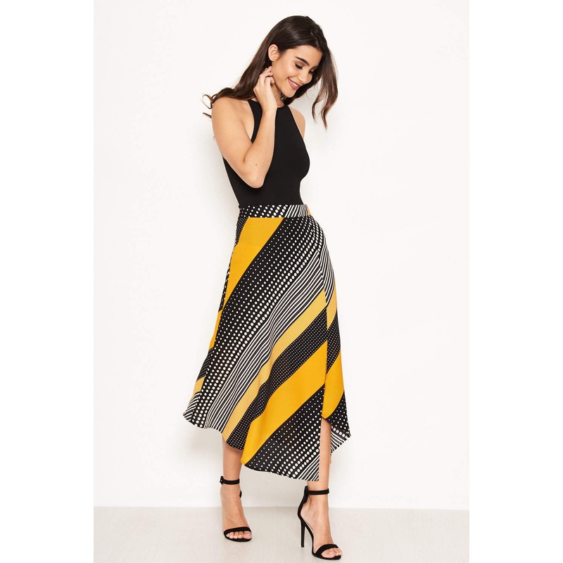 Yellow Multi Print Midi Skirt