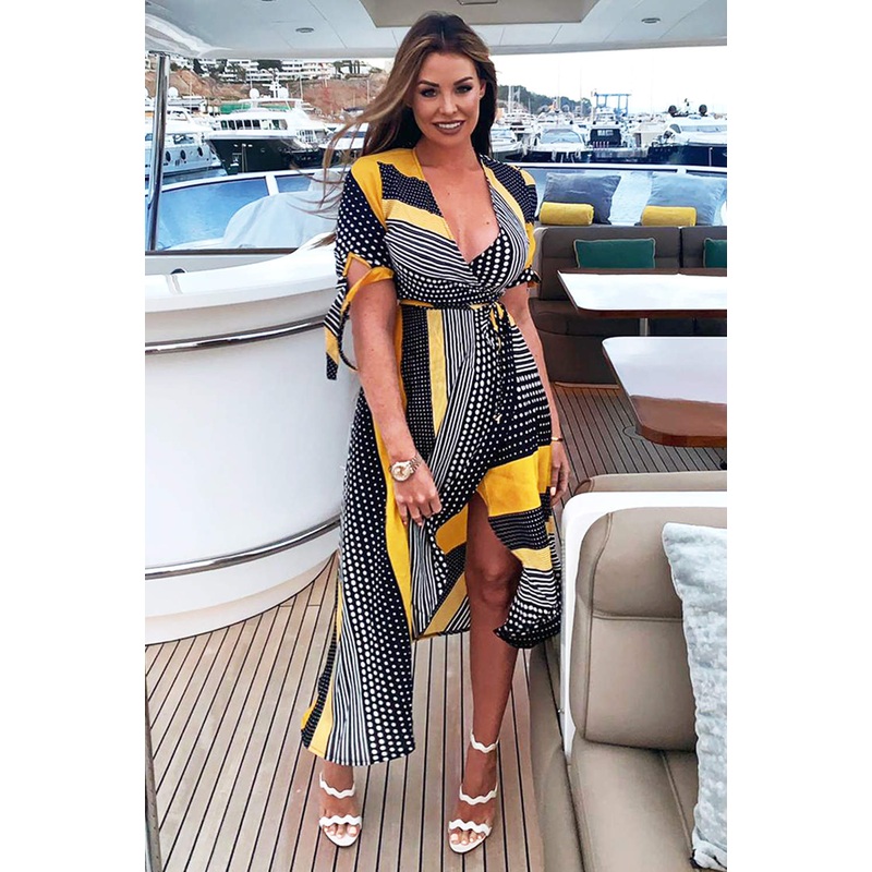 Yellow Multi Print Wrap Maxi Dress