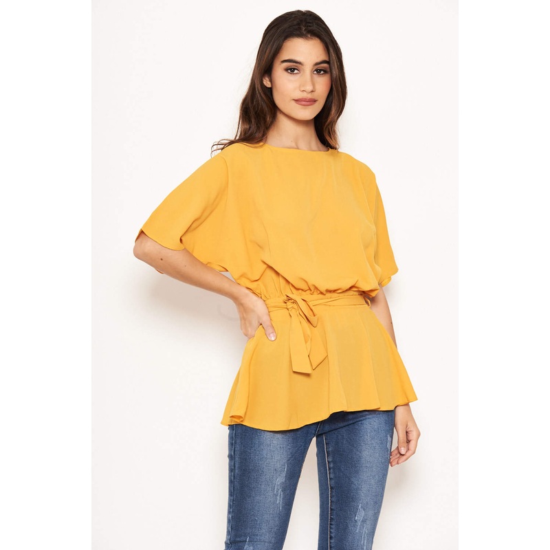 Yellow Tie Belt Top