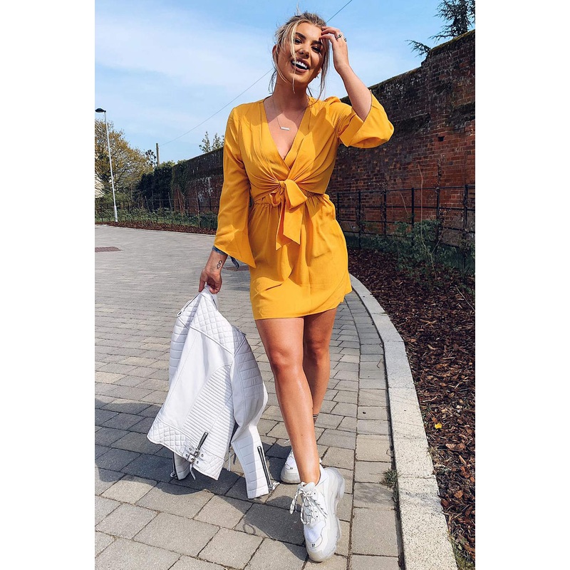 Yellow Tie Front Day Dress