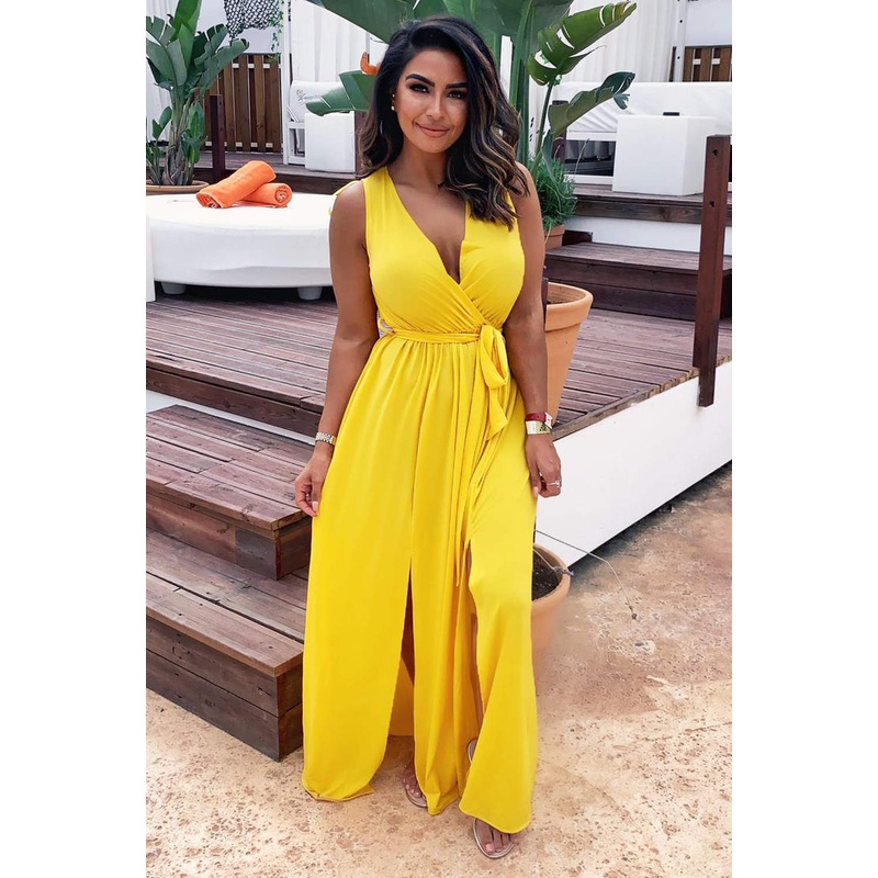 Yellow Wrap Front Maxi Dress