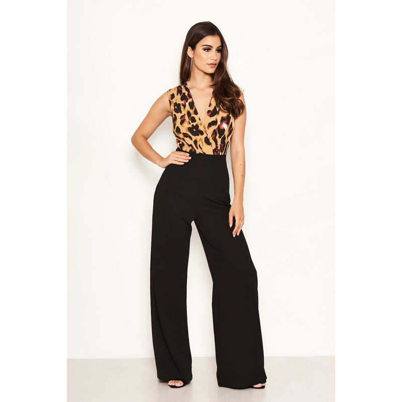 2 in 1 Leopard Print Wrap Top Jumpsuit