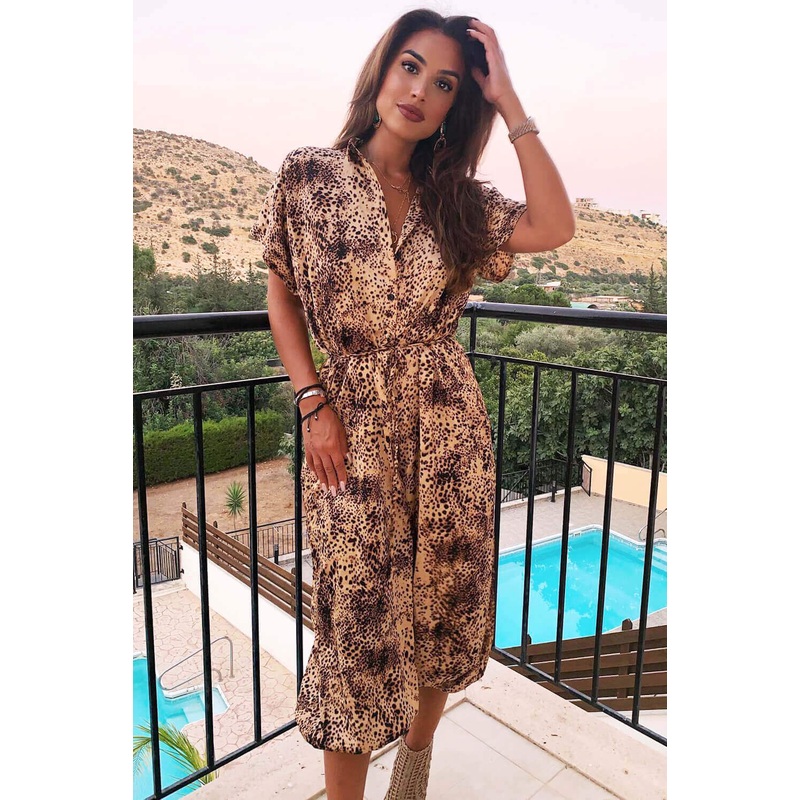 Animal Print Button Up Jumpsuit