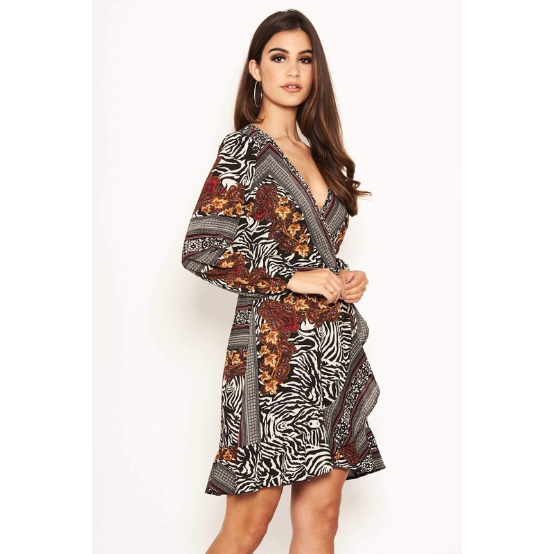 Zebra Multi Print Wrap Dress
