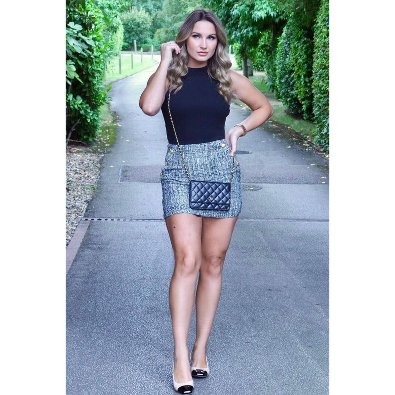 2 In 1 Tweed Skirt Button Front Dress