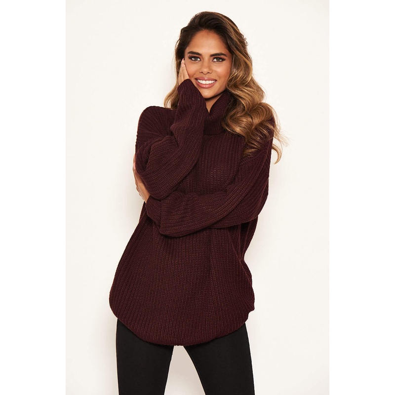 Wine Roll Neck Knit Jumper