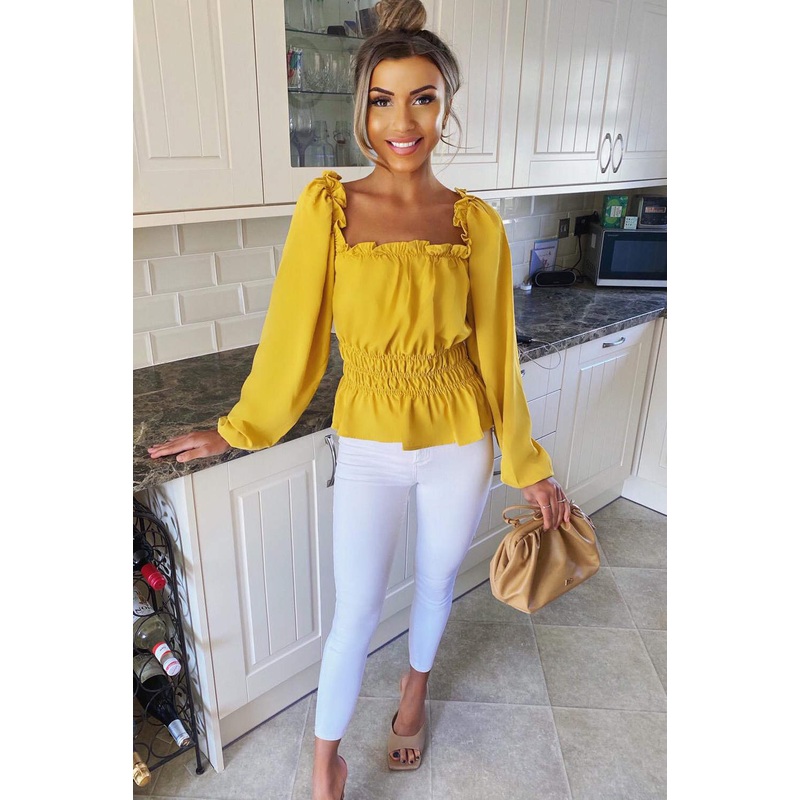 Yellow Square Neck Elasticated Top