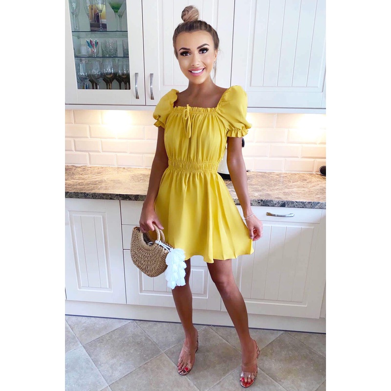 Yellow Milkmaid Neck Frill Dress