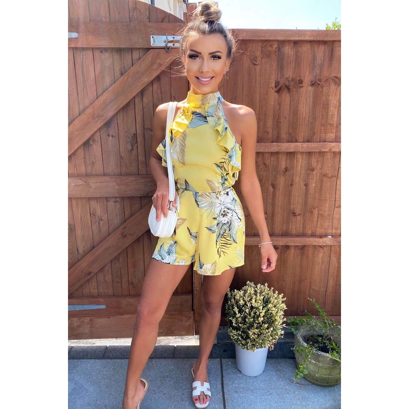 Yellow Frill Floral Printed Playsuit