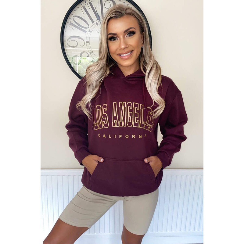 Wine LA Gold Printed Hoodie