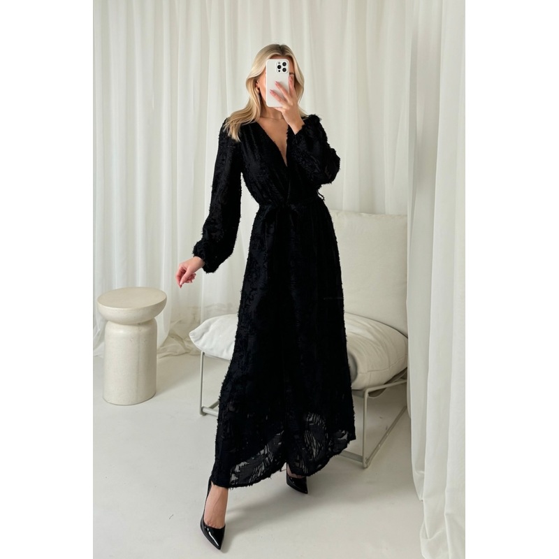 Bonnie black embroidered maxi dress
