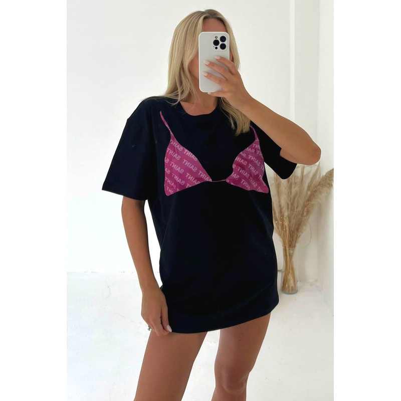 Bra black & pink Print T-shirt