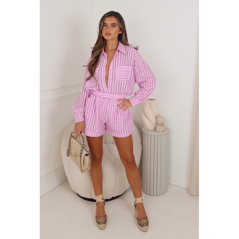 Candice pink striped shirt & shorts co ord
