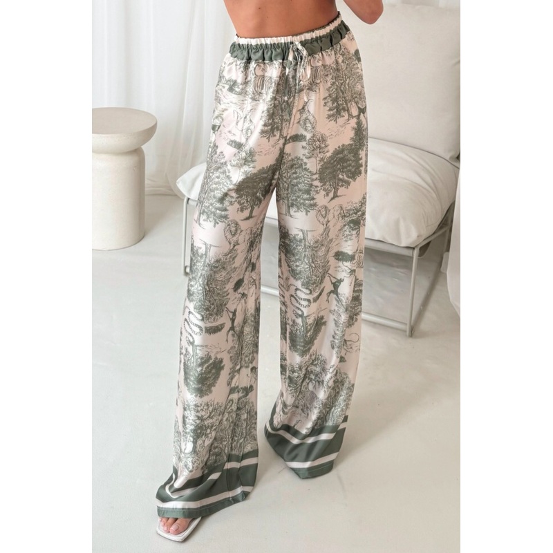 Daniella green jungle satin trousers