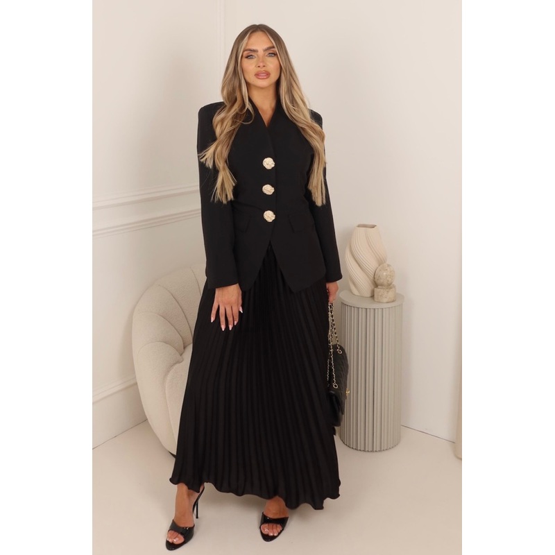 Emma black pleated midi skirt