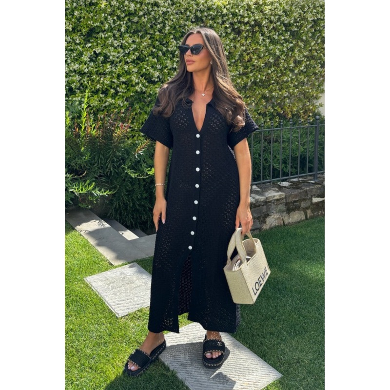 Kerris black Long Crochet Cardigan