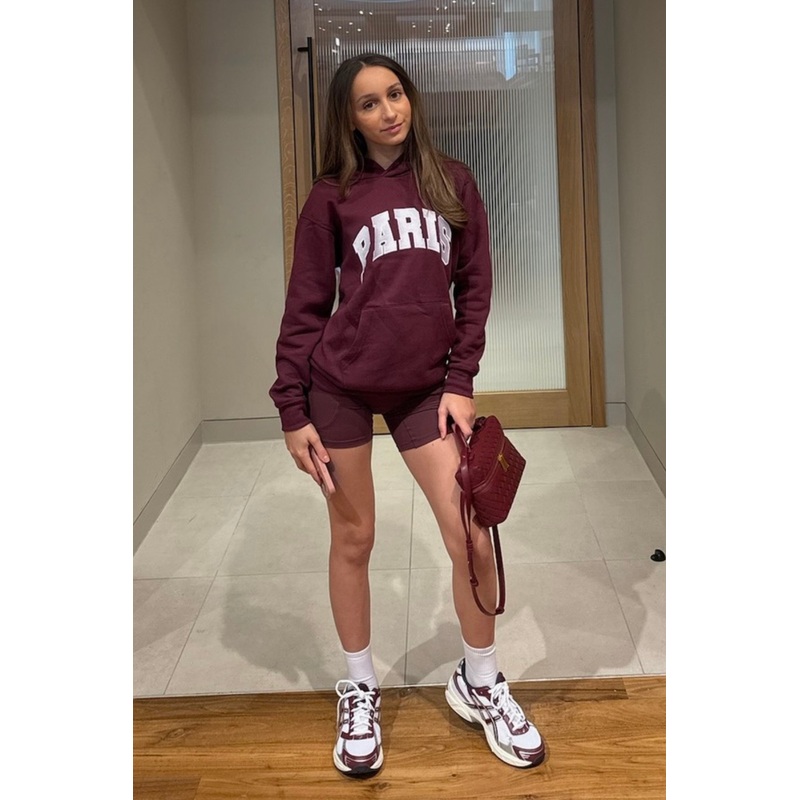 Mini burgundy Paris embroidered hoodie