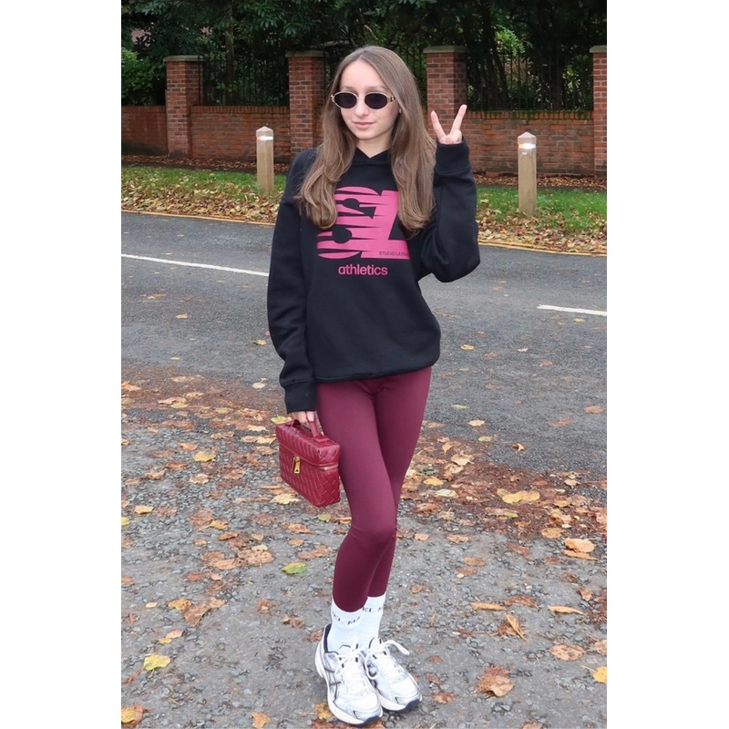 Mini studio leisure athletics black printed hoodie