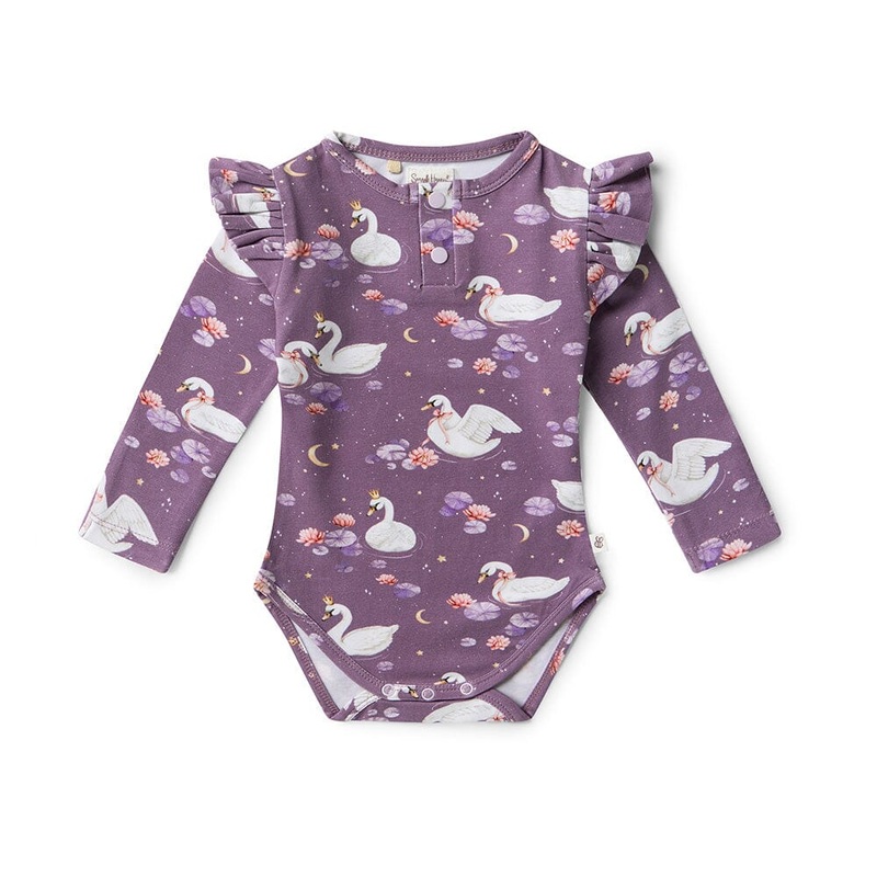 Snuggle Hunny - Organic Long Sleeve Bodysuit with Frill | Midnight Swan