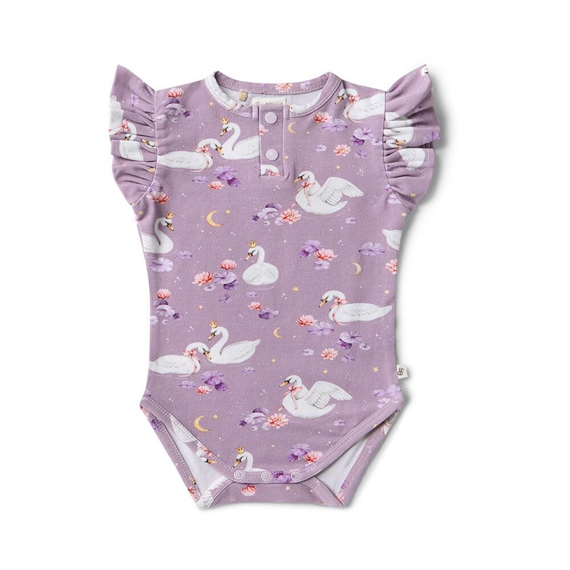 Snuggle Hunny - Organic Short Sleeve Bodysuit with Frill | Swan Lake
