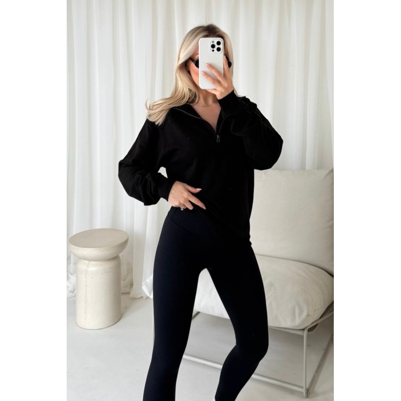 Sophie black basic 3/4 zip sweater