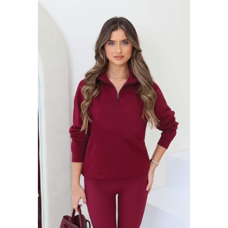 Sophie burgundy basic 3/4 zip sweater
