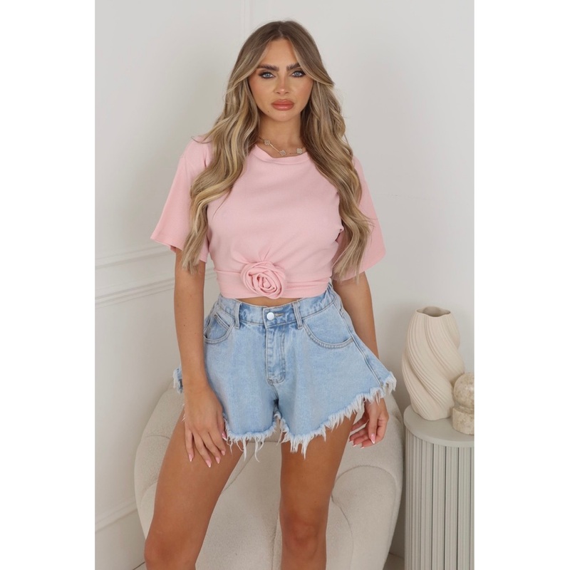 Alana pink rose detail cropped t-shirt