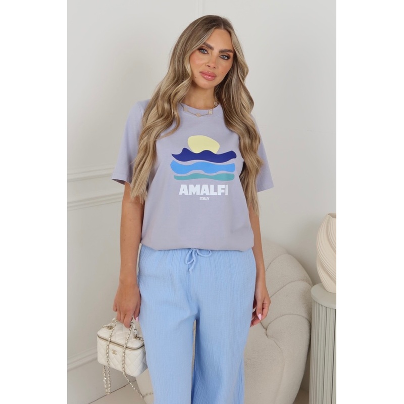 Amalfi blue printed heavyweight oversized t-shirt