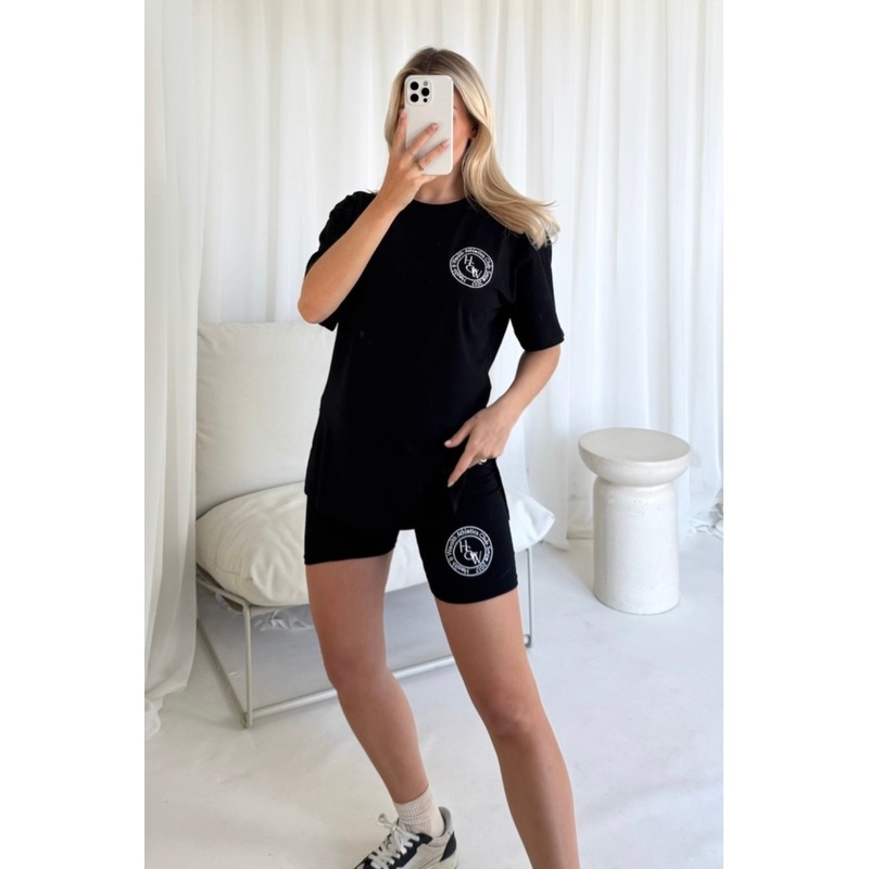 Athletics club black embroidered cycling short co-ord