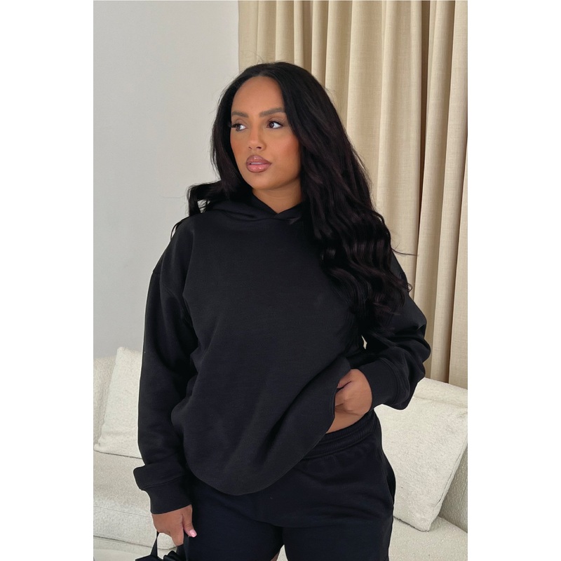 Glamify premium essential black relaxed hoodie