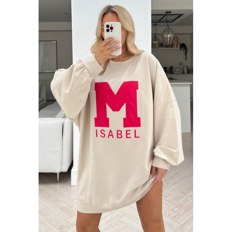 Isabel beige & pink Oversized Tee dress