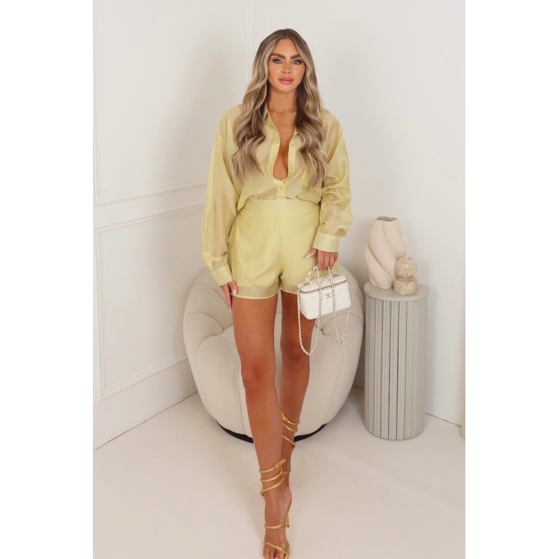 Katie lemon sheer shirt & shorts co ord