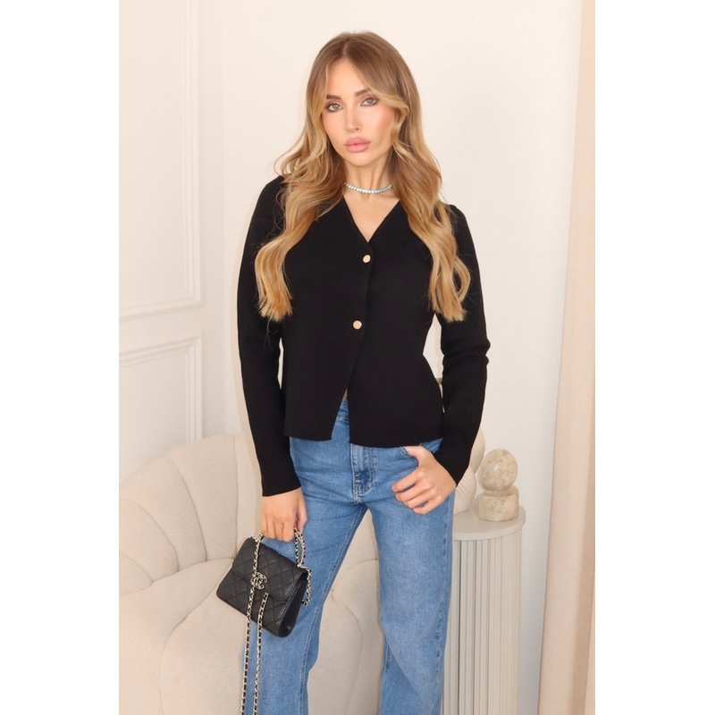 Linda black compact knit cardigan