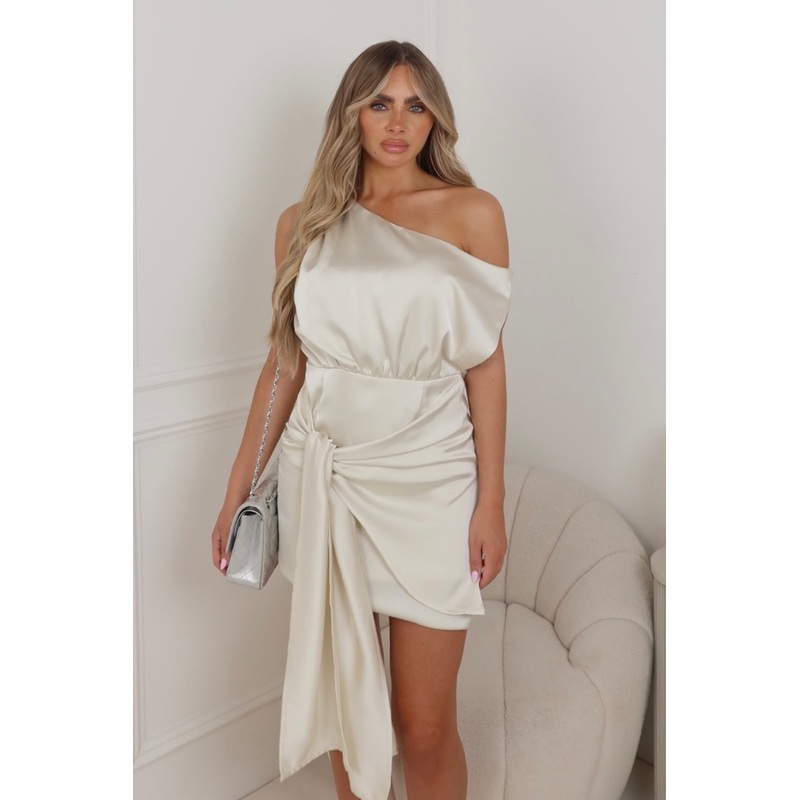 Lola cream draped satin mini dress