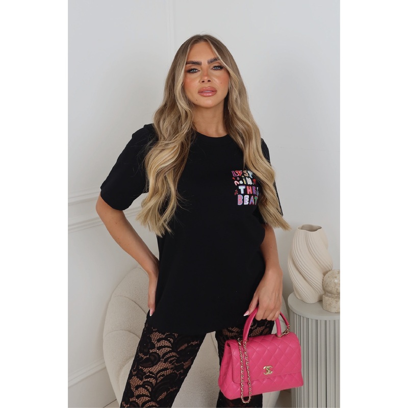 Lost in the beat black back print heavyweight t-shirt