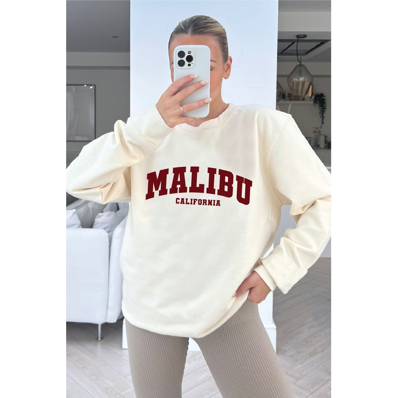 Malibu red printed ecru sweater