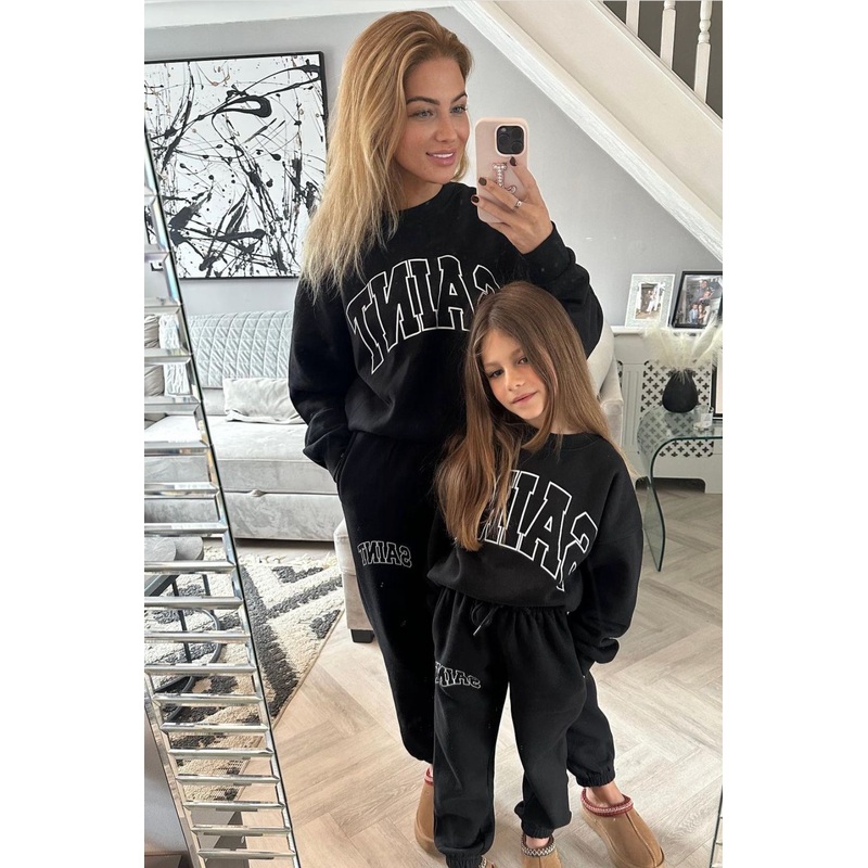 Mini black Saint printed sweater joggers loungewear