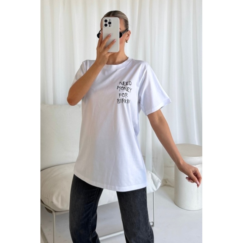Need money white printed t-shirt