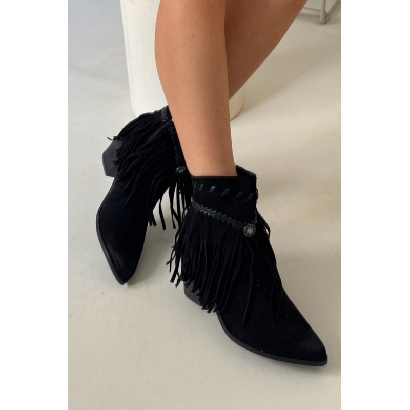 Winnie black short fringe cowboy boots