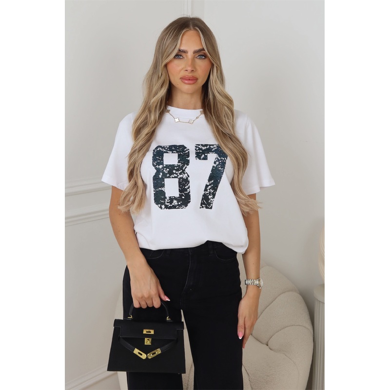 87 white lace printed heavyweight T-shirt