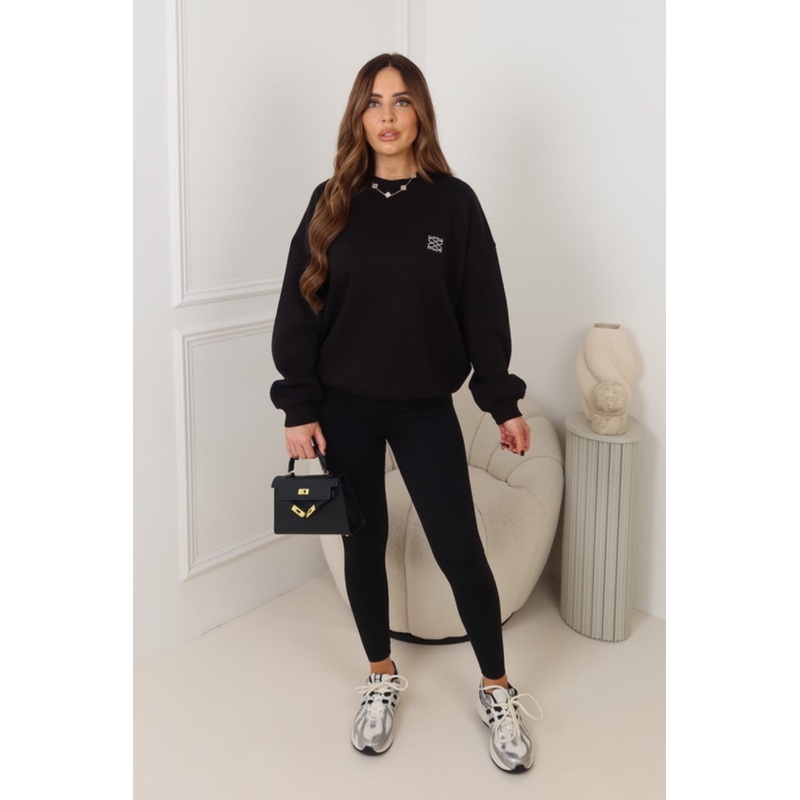 GEGE EMBROIDERED BLACK PREMIUM ESSENTIAL RELAXED SWEATSHIRT