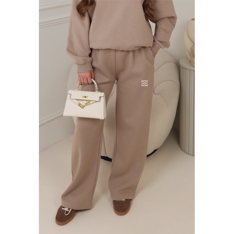 GEGE EMBROIDERED MOCHA PREMIUM ESSENTIAL STRAIGHT LEG JOGGER