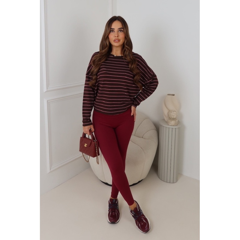 KODY BURGUNDY STRIPED LONG SLEEVE T-SHIRT