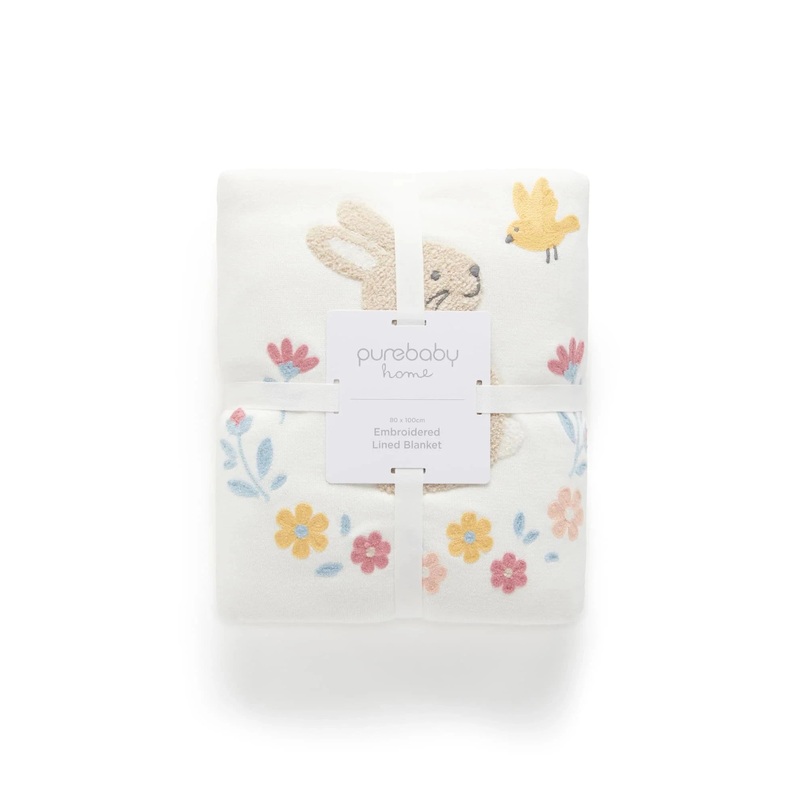 Purebaby - Embroidered Lined Blanket - Little Bunny